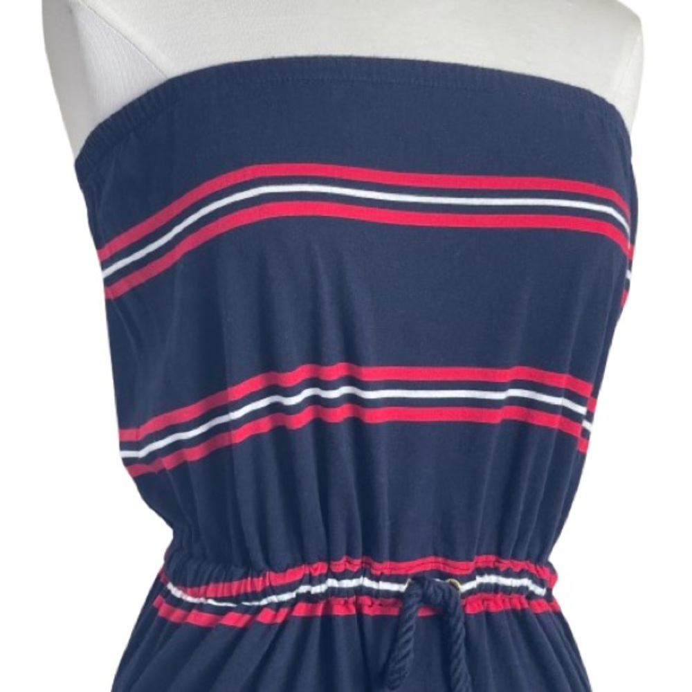 Tommy Hilfiger Strapless Red, White, Blue Striped Maxi Dress with Pockets | M - Picture 3 of 14